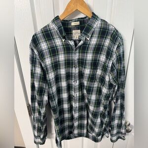 J. Crew Men's Blue and Green Plaid Brushed Twill Shirt